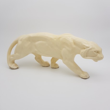 Panthère Tigre Céramique beige craquelé Art Déco