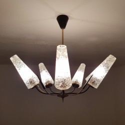 Lustre 5 feux en acier noir mat et laiton doré