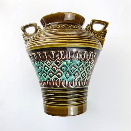 Vase à anses en céramique allemande vert Fat Lava Era