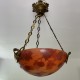 Suspension vasque verre peint émaillé Leune feuilles France 1920 (no Legras Daum