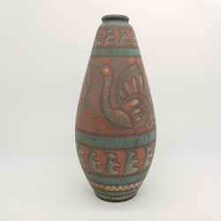 Grand vase en céramique a décor d’oiseau paon VBM