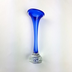 Vase soliflore verre bleu bulles controlées