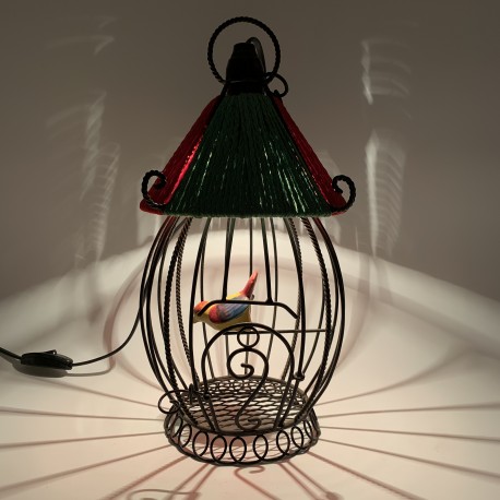 Lampe veilleuse suspension cage oiseau céramique à suspendre vintage