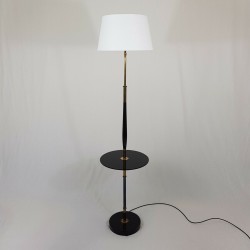 Lampadaire tablette bois noir et laiton doré 1950 (no Arlus Lunel Jansen )