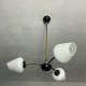 Lustre 3 feux noir mat doré et opaline style 60 70 vintage