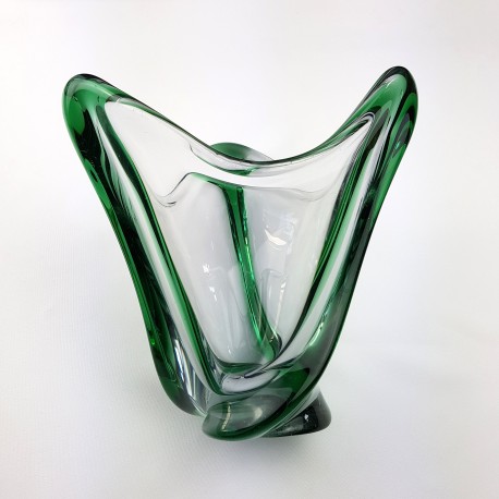 Vase en verre epais vert Murano vintage