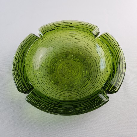 Gros cendrier en verre moulé vert vintage