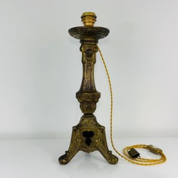 Pied de lampe Bronze laiton doré ancien pique cierge église XIXe candélabre