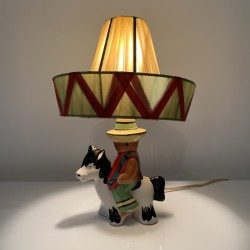 Lampe en céramique barbotine Peruvien  a cheval Lama Design Vintage