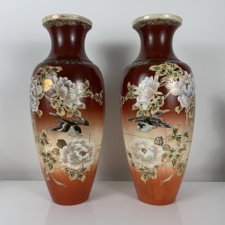 Paire de vases Satsuma décor d’oiseau Japon XIXe Meiji