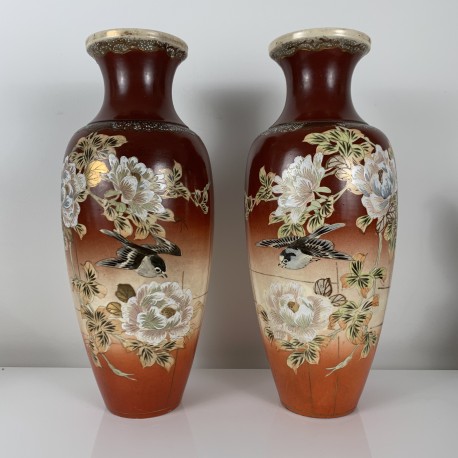 Paire de vases Satsuma décor d’oiseau Japon XIXe Meiji