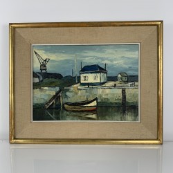 Peinture Huile sur toile au couteau Region Nantes Port Bateau