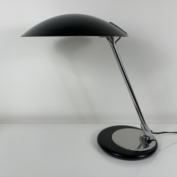 Lampe de bureau en métal chromé et peinture noir Aluminor vintage