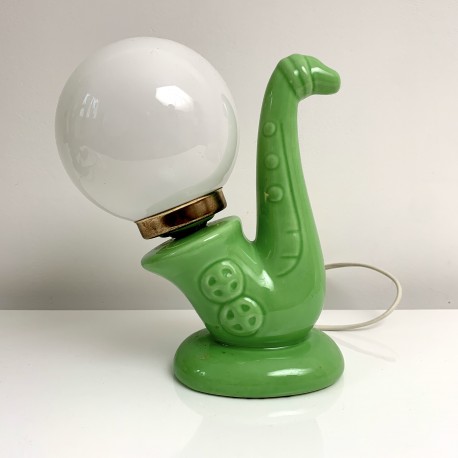 Lampe saxophone vintage céramique verte boule opaline 1970 1980