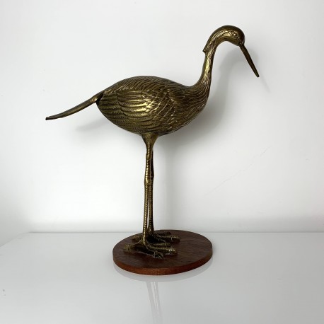 Sculpture sujet vintage oiseau heron en laiton