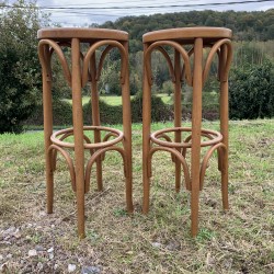 Paire de tabourets de bar en bois courbé style Thonet