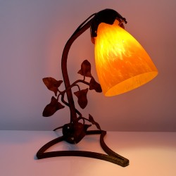 Lampe de bureau table art nouveau fer forgé tulipe orange