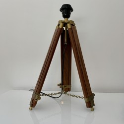 Pied de lampe tripode style geomètre vintage bois exotique et bronze ou laiton