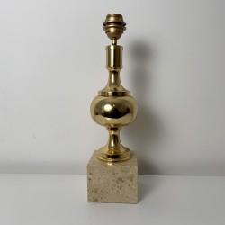 Lampe de lampe travertin et acier doré dans le gout de Barbier