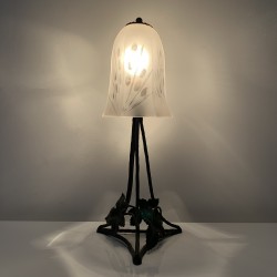 Lampe de bureau table art nouveau fer forgé tulipe verre taillé