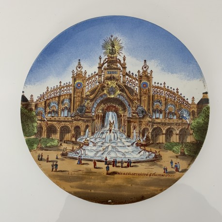 Assiette en céramique polychrome Exposition universelle Palais électricité