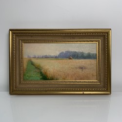 Paysage Impressioniste huile Maurice Dainville (1856-1943) Champ blé coquelicot