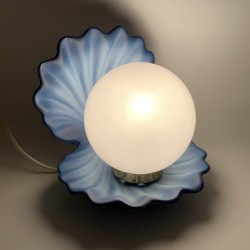 Lampe ceramique coquillage ouvert bleu mat vintage perle veilleuse shell lampe