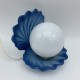 Lampe ceramique coquillage ouvert bleu mat vintage perle veilleuse shell lampe