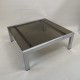 Table basse carrée vintage structure chrome et plateau verre fumé