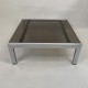 Table basse carrée vintage structure chrome et plateau verre fumé