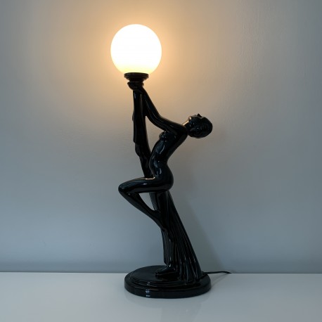 Lampe céramique noire style Art Deco femme nue globe