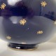 Vase boule bleu or porcelaine Limoges décor fleurettes et ruban Fontanille Marraud